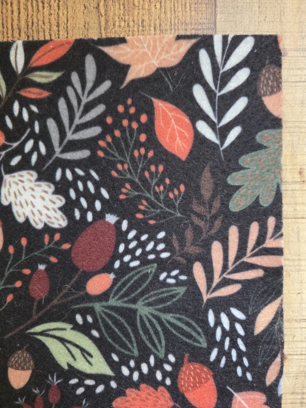 Hello Fall Doormat - Black with Colorful Autumn Leaves Acorns
